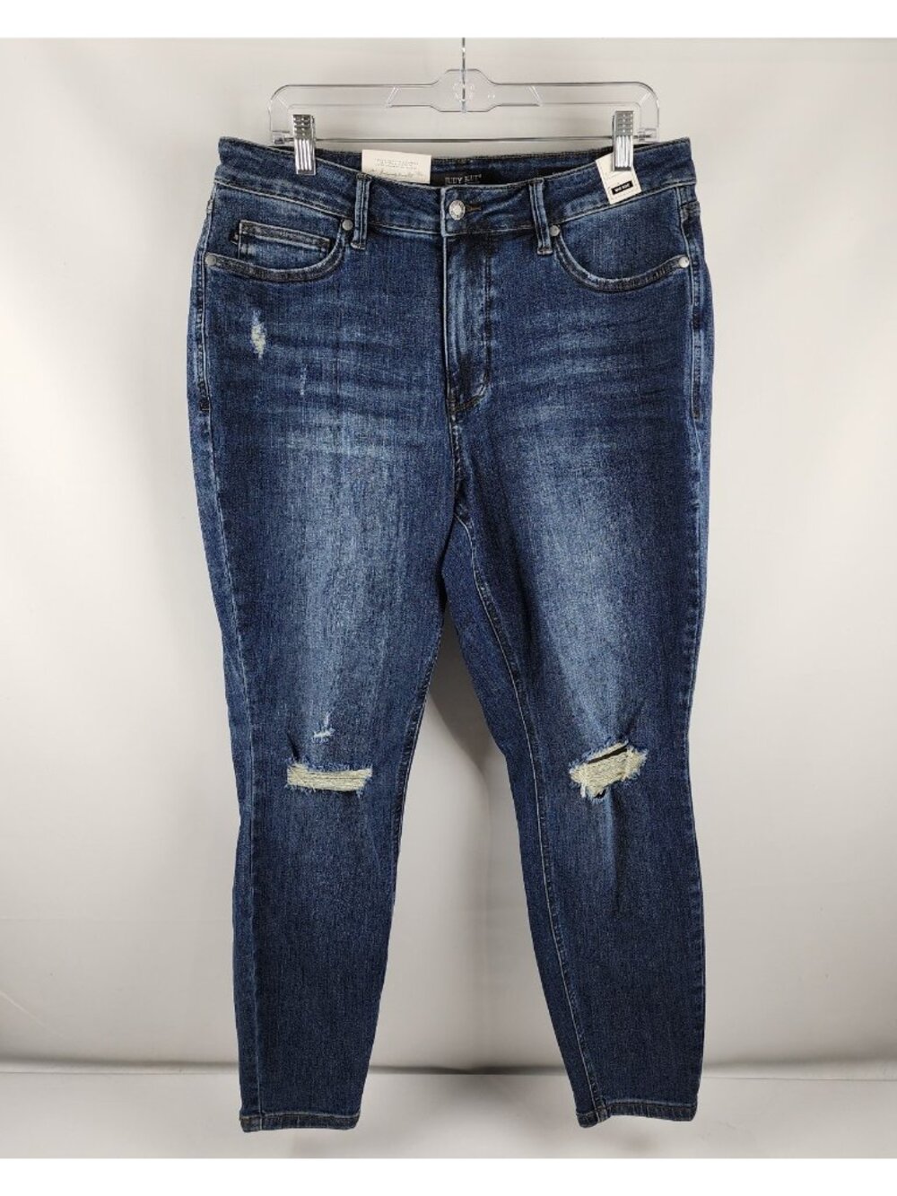 Judy Blue Jeans Womens Plus 16W Blue Mid Rise Distressed Skinny Fit (34x28) NWT